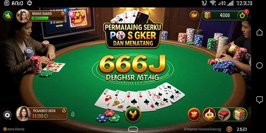 Screenshot gameplay seru 666J menunjukkan aksi Poker yang mendebarkan.