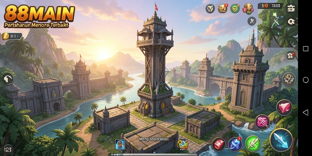 Tampilan menara dan musuh dalam 88MAIN saat bertarung.