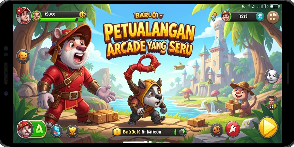 Screenshot gameplay BARU01 menampilkan aksi cepat dalam level arcade yang mendebarkan.
