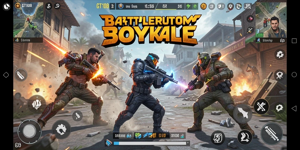 Screenshot GT108 menampilkan pertempuran seru di dalam game Battle Royale.