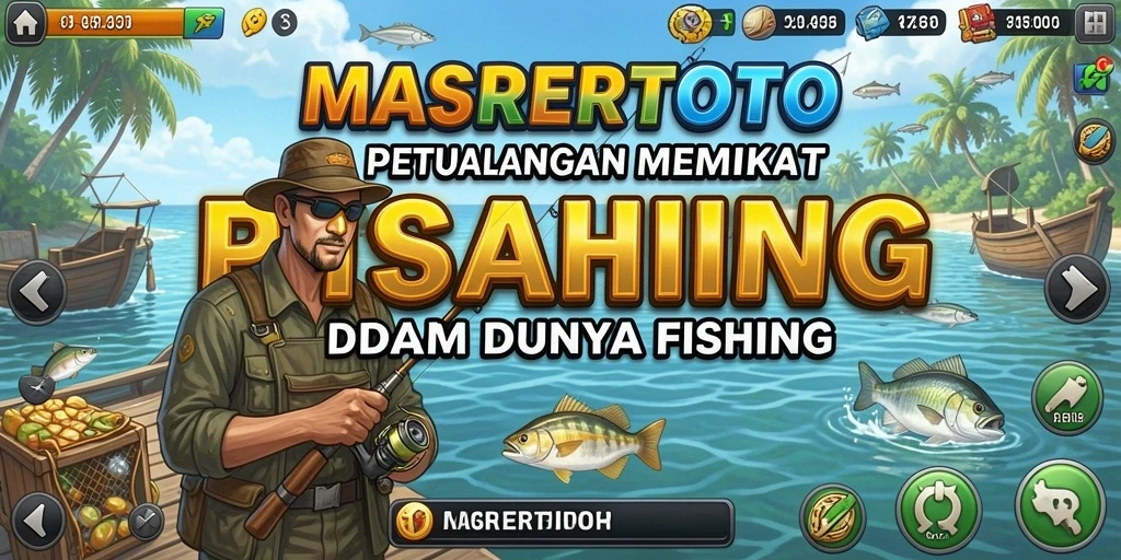 Tampilan menakjubkan dari gameplay <strong>MASRERTOTO</strong> saat memancing di danau yang indah.