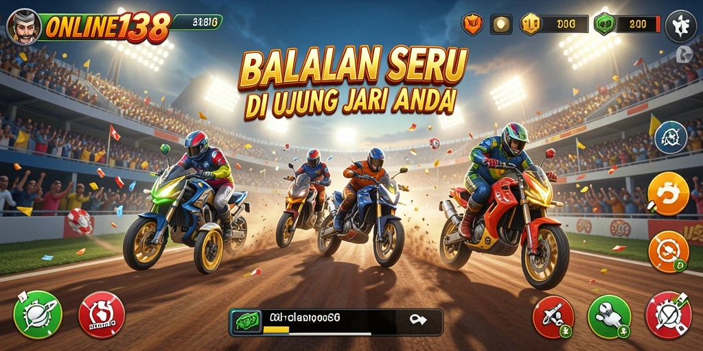 Tampilan gameplay seru dari ONLINE138 saat balapan di lintasan yang menantang.