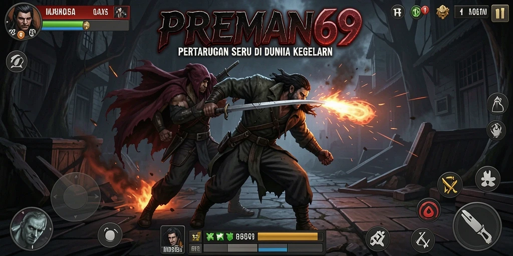Screenshot dari <strong>PREMAN69</strong> menampilkan aksi pertarungan yang intens.