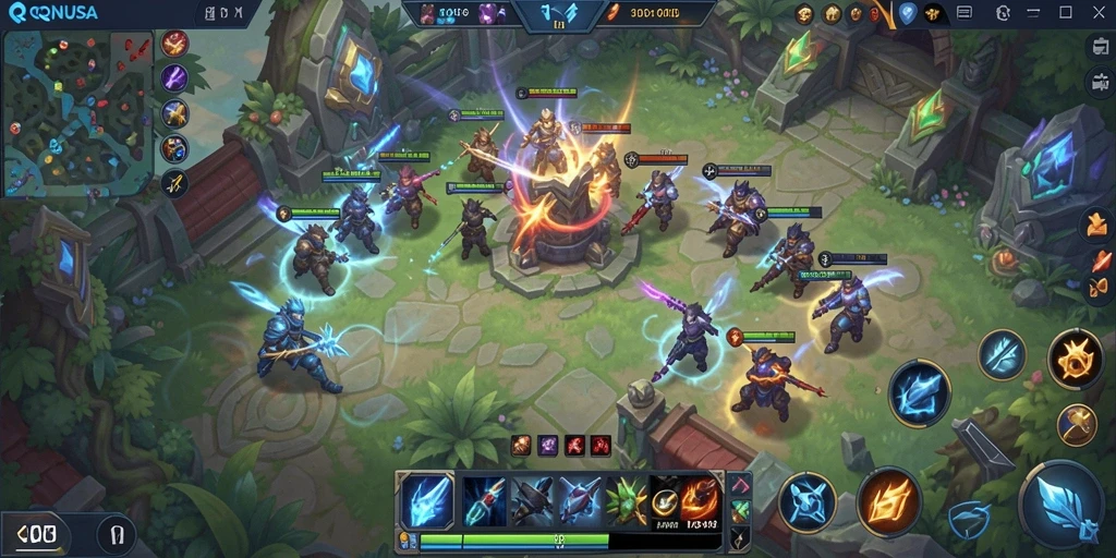 Gameplay seru di QQNUSA menampilkan pertempuran antar hero.