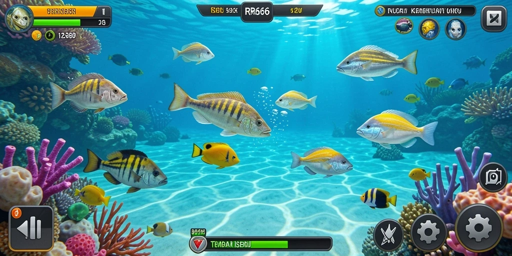 Tampilan gameplay seru RR666 saat menangkap ikan.