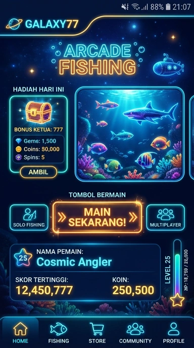 Tampilan pengguna aplikasi galaxy77 yang jelas dan mudah dinavigasi.